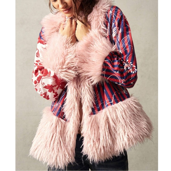 Boho Floral Print Vegan Fort Open Front Oversized Jacket Coat - Picture 5 of 7